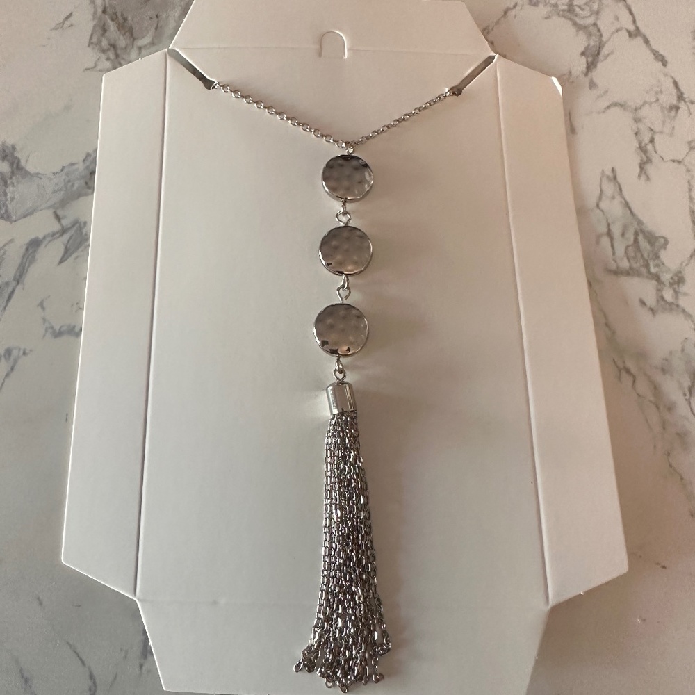 Long Silver coin necklace